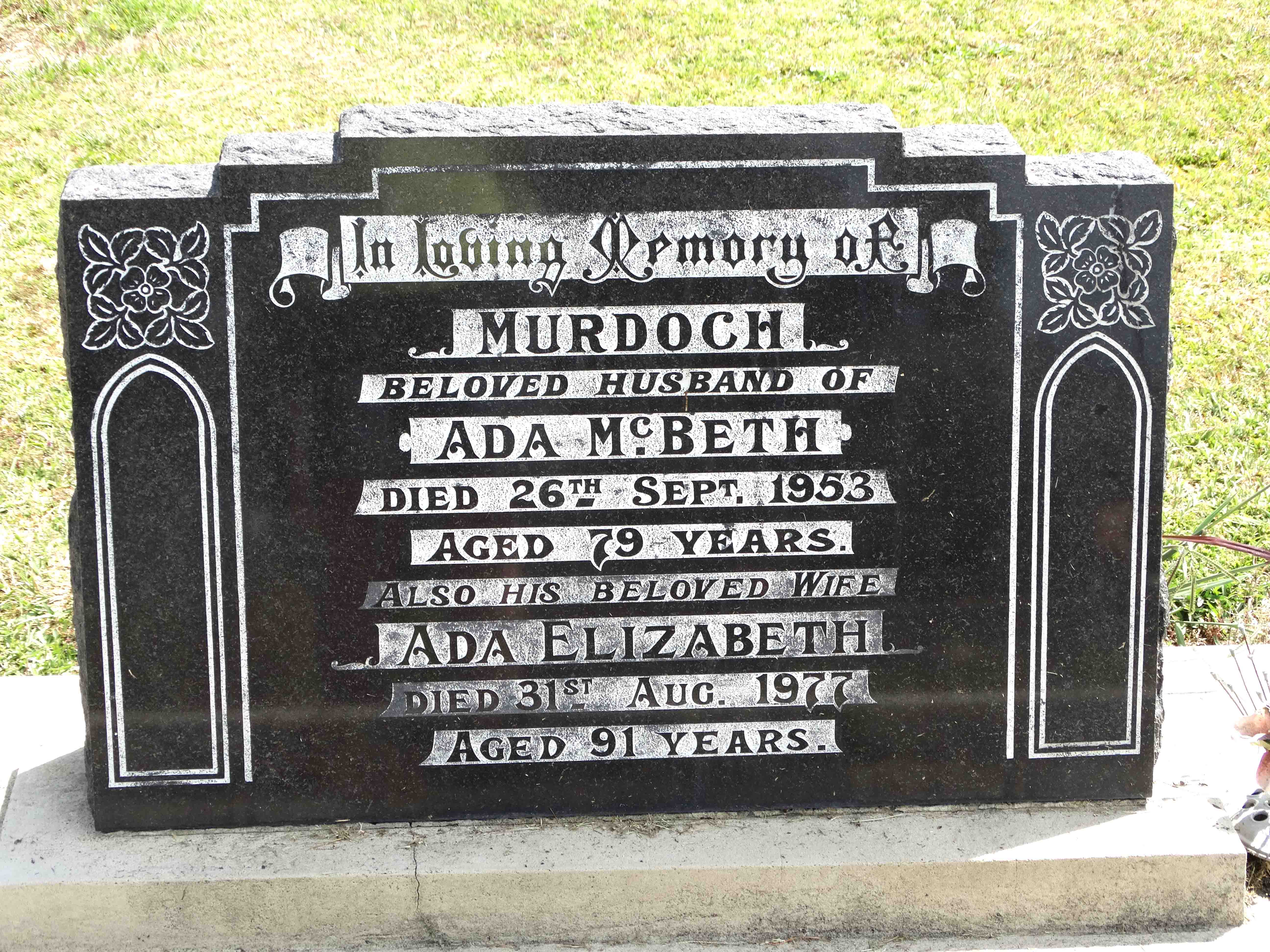 Photo of headstones/Murdoch McBeth d1953 hdstn Kaurihohore Chyd